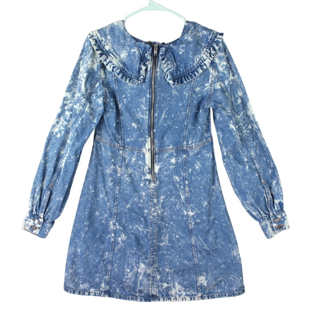 Ganni Light Bleach Denim V-neck Ruffle Collar Dress Size 38 US 6 - Picture 5 of 15